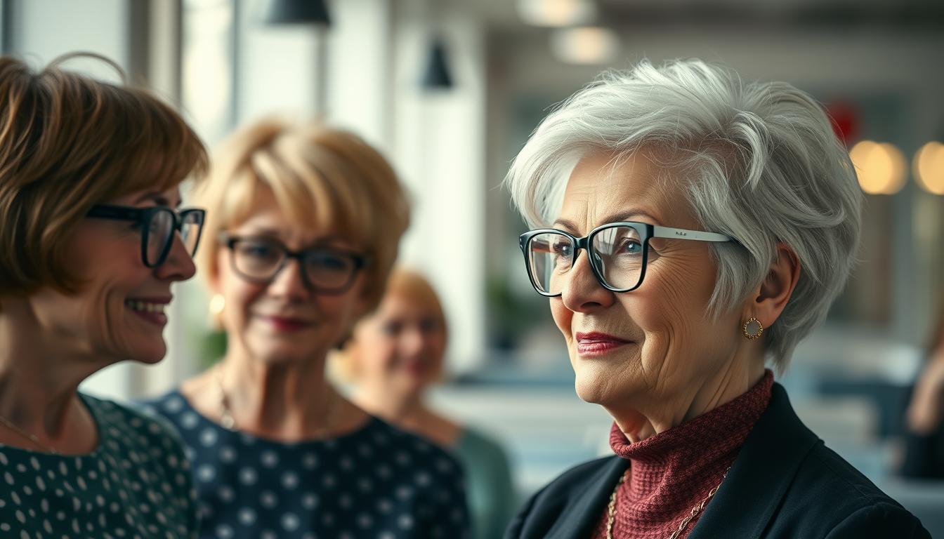 Flotte Kurzhaarfrisuren ab 60 mit Brille