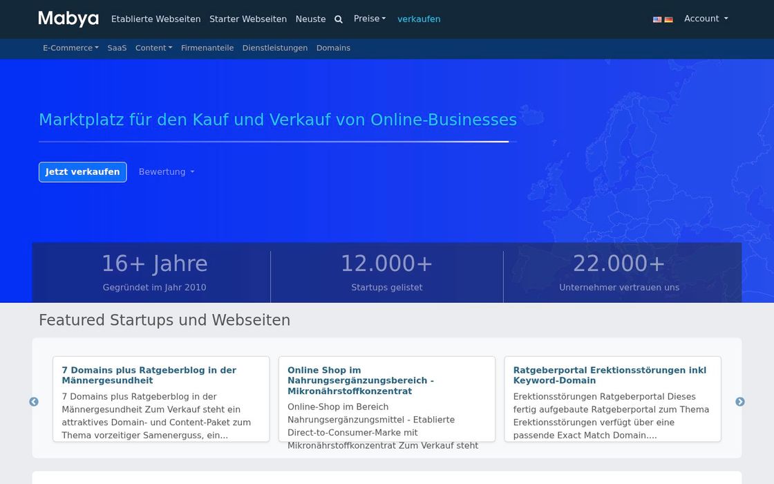 Flippa Alternativen - beste Plattform in Deutschland 5 Screenshot von Mabya.de